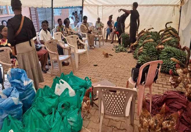 Volunteers preparing Christmas hampers